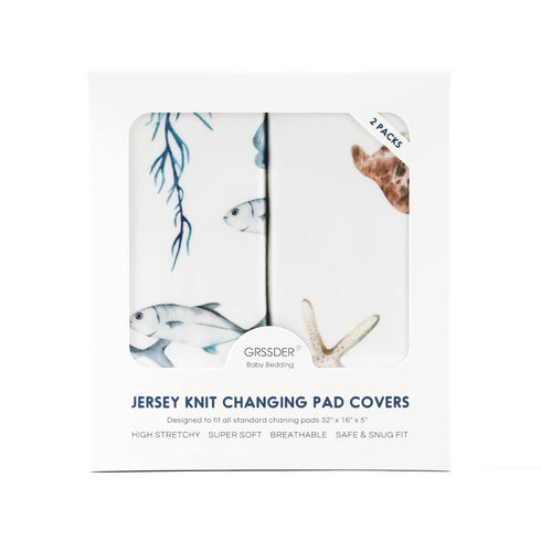 GRSSDER Stretch Ultra Soft Jersey Knit Changing Pad Cover Set 2 Pack,Change Table Pad Covers Fit 32"/34" x 16" Pads Safe and Snug,Stylish Cute Wha...