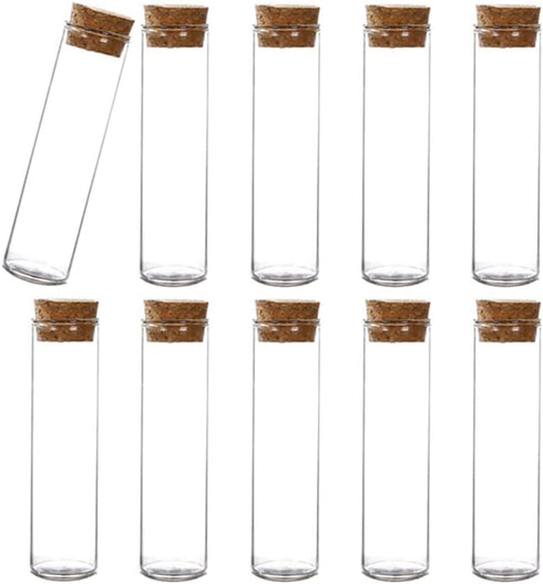 10PCS 60ml/2oz Empty Clear Borosilicate Glass Test Tubes Flat Test Tubes with Cork Stoppers Vials Jars Container Holder Message Bottle for Scienti...