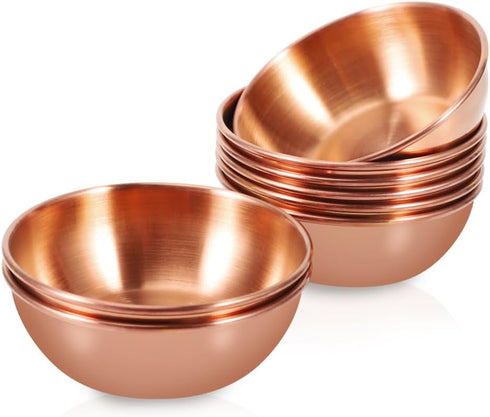 8 Pack 3.2inch Stainless Steel Sauce Dishes Mini Individual Saucers Bowl Round Seasoning Dishes Sushi Dipping Bowl Appetizer Plates, Rose Gold...