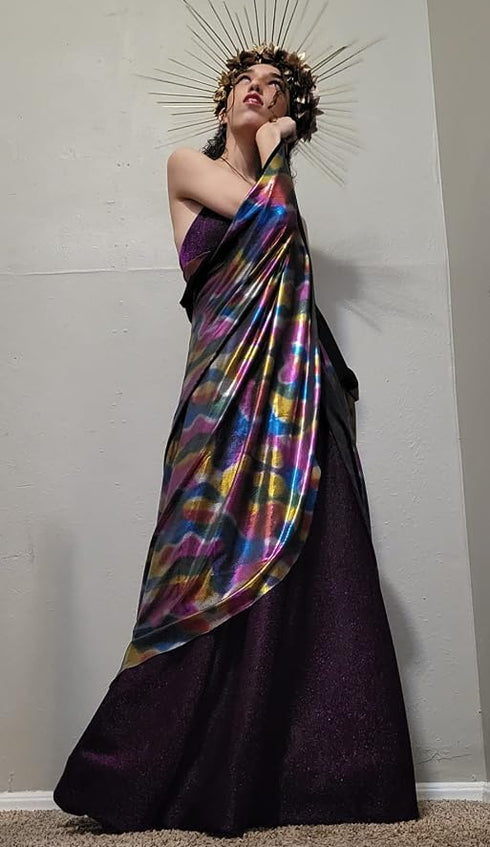 Hologram Rainbow Iridescent Mermaid Metallic Foil Stretch Fabric(Rainbow 1yard)...