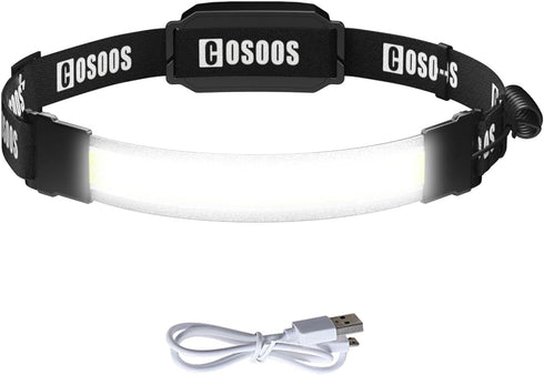 COSOOS LED Headlamp Rechargeable Flashlight, Bright Head Lamp Outdoor, 500Lumen Floodlight, Red Rear Light, Lightweight Headband Headlights for Ki...