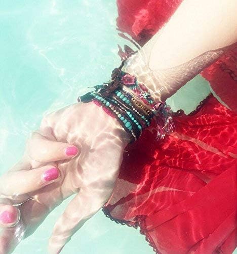 KELITCH Turquoise Bracelets Mother of Pearl Silver Mix Beaded 3 Wrap Bracelet Handmade New Cuff Jewelry...
