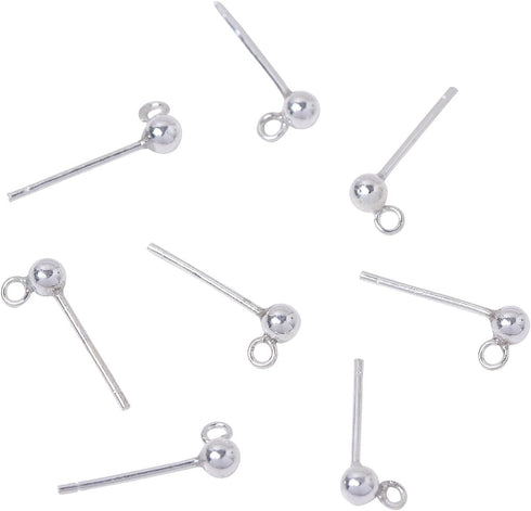 DanLingJewelry 10pairs 925 Sterling Silver Ball Post Ear Studs 14mm with 3mm Loop Earring Making Findings Components...