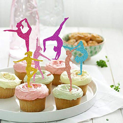 Gymnastics Cupcake Topper Gymnast Themed Cake Food Fruit Dessert Appetizer Picks Girl Birthday Party Supplies Colorful Glitter Decorations Set of ...