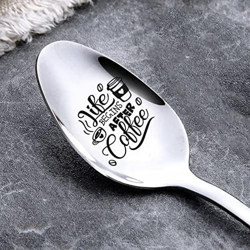 Life begins after coffee spoons with messages coffee spoon engraved coffee spoon engraved spoons him Silver 7 Inches A4 Stainless steel silver spo...