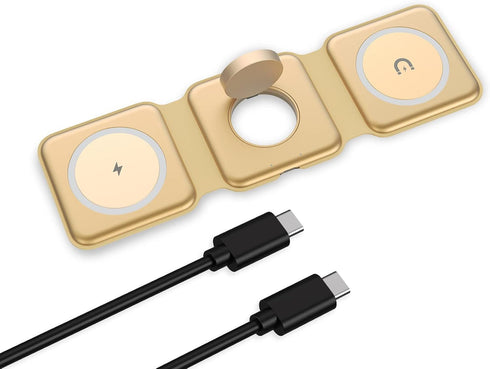 ORIA Wireless Charger Station, 3 in 1 Foldable Wireless Charging Pad, 15W Fast Wireless Charger with Type-C Charging for iOS Phone 11/12/13/14/Pro...