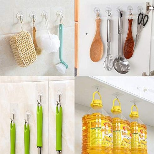 Adhesive Wall Hooks 15lb(Max) Transparent Reusable Traceless Hooks,Waterproof and Oilproof,Bathroom Kitchen Heavy Duty Self Adhesive Hooks,20 Pack...
