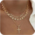 Cross Necklace for Women,Stackable Stacked Stacking Layering Layered Necklaces Dainty Gold Necklace Paperclip Box Flat Mariner Chain Necklace Cros...