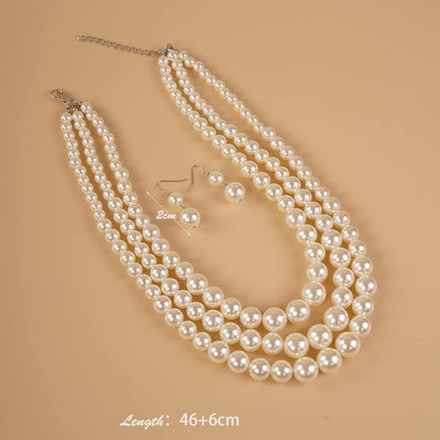 YERTTER Vintage 1920s Large Pearl Collar Choker Necklace Earrings Set Simulated Pearl Statement Necklace Multi Strand Pearl Necklace Costume Jewel...