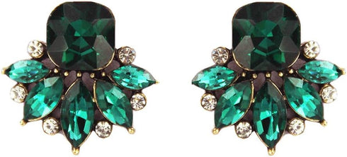Extra LARGE Art Deco Antique Vintage Retro Style Green Emerald Rhinestone Bridal Bridesmaid Wedding Prom Cluster Earrings...