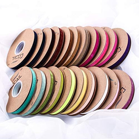 Ribbon for Crafts -Wholesale Bulk 20 Yard 3/8 5/8 1Inch Velvet Ribbon for Gift Package Wrapping Floral Design Hair Bow Clip Accessory Making Sewin...