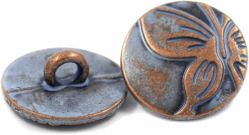 Bezelry 12 Pieces Butterfly Metal Shank Buttons. 17mm (11/16 inch) (Copper Pastel Blue)...