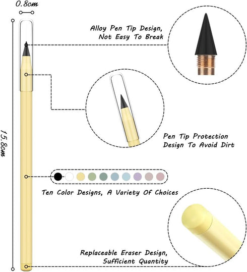 20 PCS Inkless Pencil, Everlasting Pencil Infinity Pencil with Eraser, Reusable Infinite Pencil with Extra 20 Erasers, Endless Pencil Forever Penc...