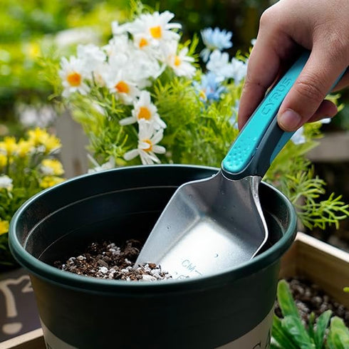 Garden Shovel Gardening Hand Trowel with Measurement Mark, Aluminum Alloy Garden Transplanting Shovel with Rubberized Handle, Rust Resistant Trowe...
