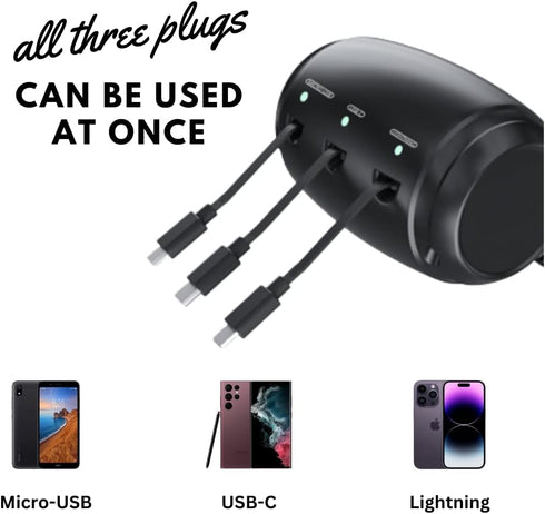 Headrest Car Fast Charger - Retractable Multi Port for USB-C Android Apple 3 in 1 Headrest 3 feet Cable Charger for Lyft Uber Taxi Ride Share for ...