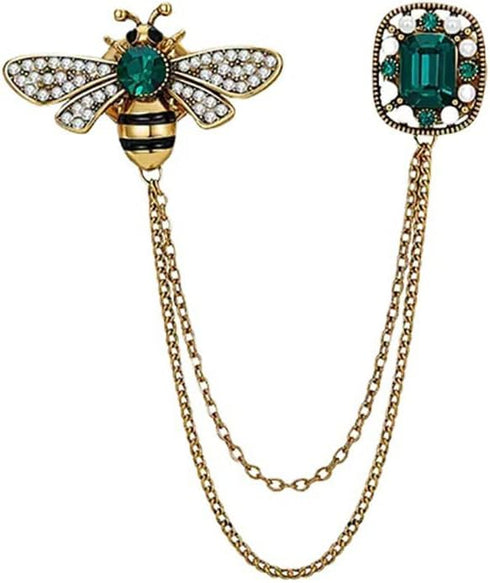 Vintage Honey Bee Brooch Pins for Women Men CZ Crystal Lapel Pin Badge Hanging Tassel Chains Collar Brooches Pin Shirt Collar Pins Hat Scarf Tie P...