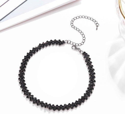 EARENT Rhinestone Choker Necklaces Black Crystal Row Necklace Chain Sparkly Minimalist Prom Party Neck Jewerly for Women(C-Black)...