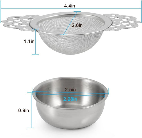 Picowe 2 Pack Tea Strainer Bowl, Stainless Steel Sliver Tea Strainers for Loose Tea Fine Mesh for 2.5-4 Inch Cup Mouth...