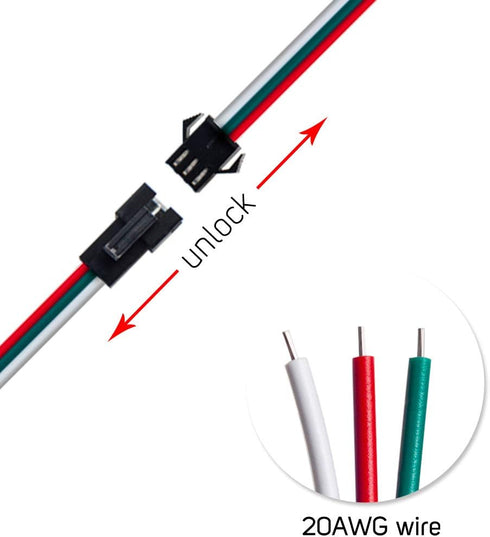 BTF-LIGHTING 5 pcs/Pack 20AWG 3 Pin JST SM Male Female Plug LED Connector 6.56ft(2m) Extension Cable for WS2812B WS2811 WS2814 SK6812 FCOB RGB CCT...