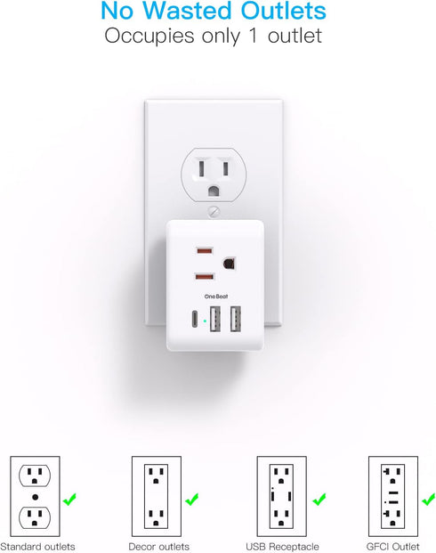 Multi Plug Outlet Extender, Power Strip Non Surge Protector Electric Outlet Splitter with 3 USB Wall Charger (1 USB C), Multiple Outlet Expander f...