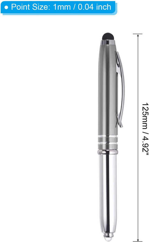PATIKIL Ballpoint Pen with Stylus Tip and LED Flashlight, 2 Pack 3 in 1 Metal Pen Black Ink 1.0mm Medium Point Stylus Pen for Touch Screens, Gray...