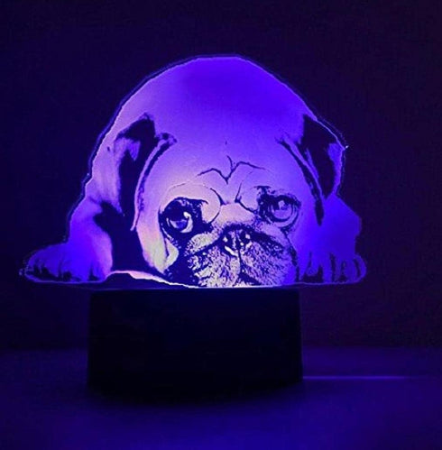3D Cute Pug Dog Night Light Remote Control Power Touch Table Desk Optical Illusion Lamps 16 Color Changing Lights Home Decoration Xmas Birthday Gi...
