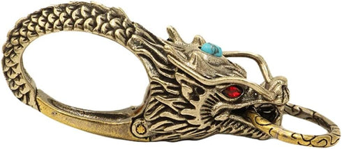 LIFKOME Dragon Head Carabiner Keychains Keyring Antique Brass Dragon Head Bead DIY Accessories for Keychain Gold...