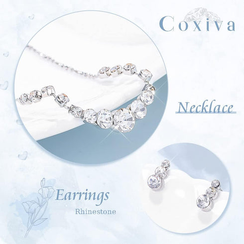 Bridal Jewelry Crystal Rhinestone Set for Wedding Prom Silver Pendant Necklace and Earrings Sets Simple for Women Bride Bridesmaids Graduate Birth...
