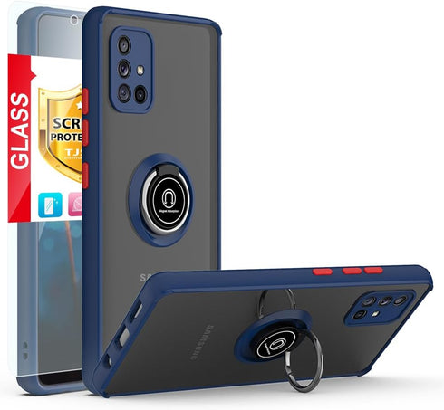 TJS Compatible with Samsung Galaxy A71 5G Case, with Tempered Glass Screen Protector, Metal Ring Magnetic Support Kickstand Heavy Duty Drop Protec...