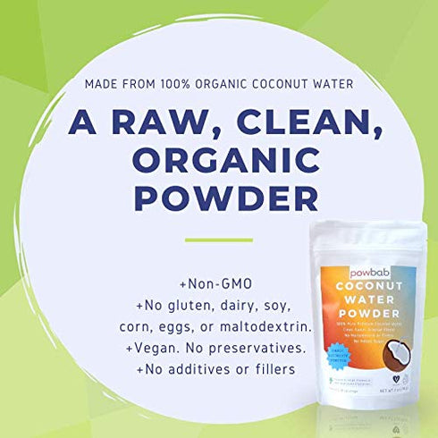 powbab Coconut Water Powder From 100% Organic Coconut. No Sugar Added. Pure Delicate, Clean Taste. Dehydrated, Not Freeze Dried, Raw, Unsweetened ...