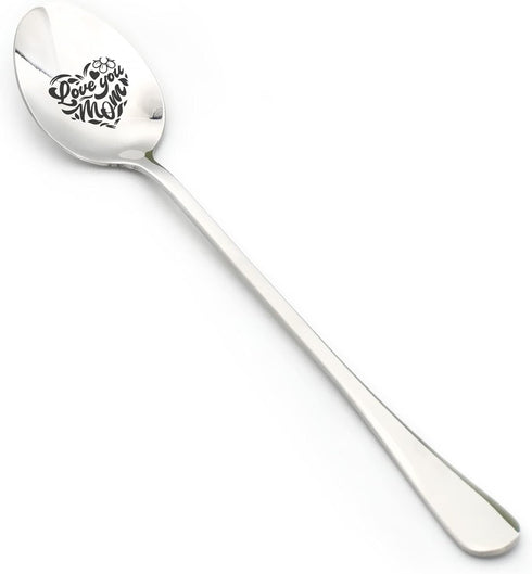 Funny Love You Mom Spoon with Flowers Heart - Engraved Stainless Steel Spoon for Mothers - Mother’s Day Gift - Birthday Gift - Christmas Gift - Th...