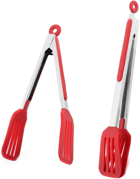 Cooking Tongs 9 inches and 12 inches Stainless Steel Kitchen Silicone Serving Tong Heat Resistant Meat Turner Spatula Tong Fish Tongs with Locking...
