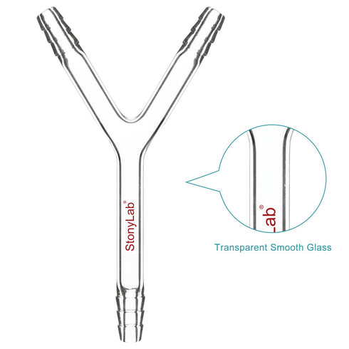 stonylab Glass Connecting Adapter, Borosilicate Glass Connector Adapter 8 mm O.D. Y-Shaped 3-Way Connection Tube for Laboratory Air Flow Control L...