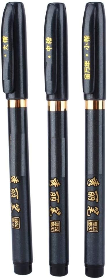 Maxmartt 3 Pcs Ink Pen Artist 3 Size Calligraphy Pen for Writing Drawing Chinese Japanese Calligraphy Shodo Brush Ink Pen Fineliner Pens Calligrap...