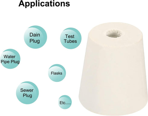MECCANIXITY Rubber Tapered Plug 22mm to 28mm with 8mm Hole Test Tubes Bungs Stopper White for Lab Home 5 Pieces...