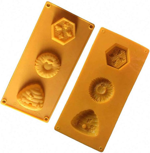 2 Pack 3 Cavities 3D Bee & Honeycomb Silicone Soap Molds for Soap Making, Beehive Cake Baking Pan, Homemade Craft Candle Resin Bath Bomb Old...