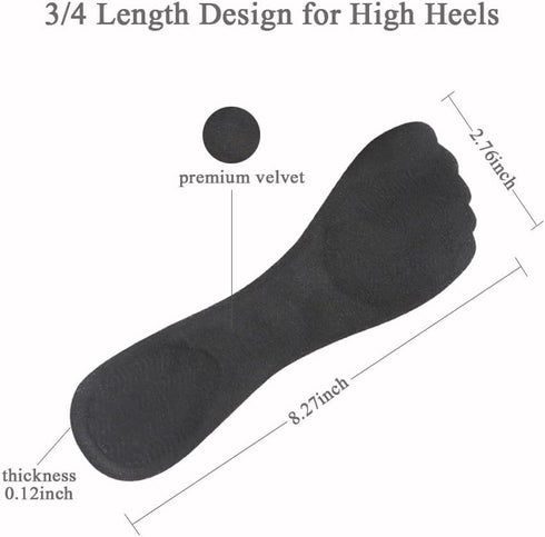 High Heel Inserts Women, Adhesive Velvety Cushioning Insoles for High Heels Anti-Slip, ¾ Gel Cushion Insoles for High Heels Pain Relief, Shoe Inse...