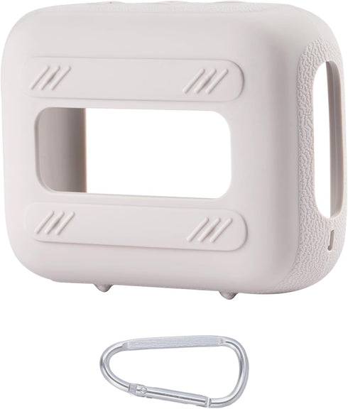 for JBL Go 4 Waterproof Bluetooth Speaker Silicone Cover Case, Portable Silicone Travel Case with Carabiner, Protective Skin Case (Grey Case) - co...