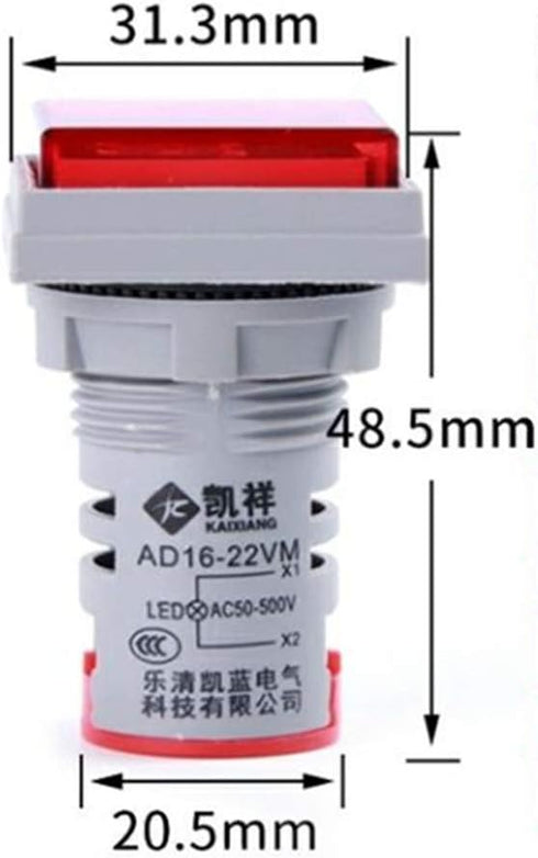 3pcs Digital Display AC Voltage Indicator, 22mm Square Head LED Voltage Tester AC50~500V Voltmeter Monitor Green red Yellow...