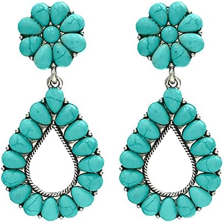 Western Squash Blossom Turquoise Cluster Teardrop Turquoise Post Earring Naja...