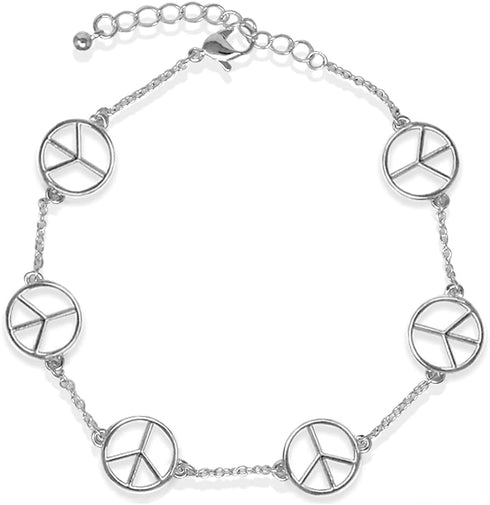 Rosemarie & Jubalee Women's Good Vibes Silver Tone Peace Sign Charms Jewelry...