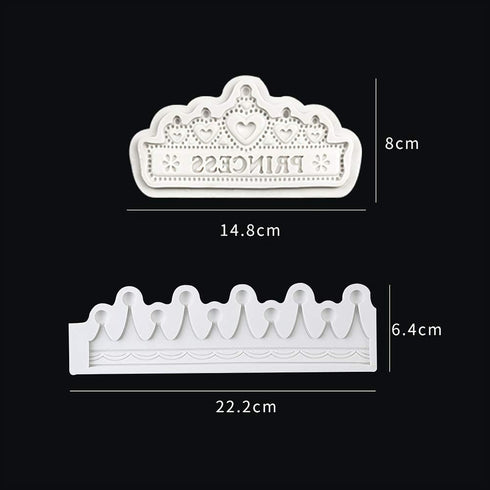 Set of 2 Princess Crown Silicone Fondant Molds 3D Crown Gumpaste Candy Mold Sugarcraft Baking Tool for Birthday Party Cake Topper Decorating...