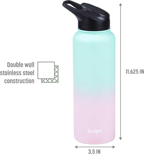 Goodful Double Wall Vacuum Sealed, Insulated Water Bottle with Two Interchangeable Lids, Sipping or Chugging Lids, Leak-Proof, Wide Mouth for Drin...