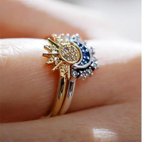 Celestial Sun and Moon Ring Set?Friendship Promise Ring?Moon Sun Stacking Ring?Stackable Sparkling Matching Rings?Non Tarnish Ring Summer Jewelry ...
