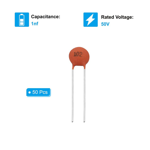 PATIKIL 1nf 50V Ceramic Disc Capacitor, 50 Pcs Ceramic Chip Capacitor Assortment Kit for Power Circuits Industrial Equipment,Brown Red...