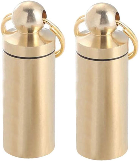 2pcs Brass Pill Holder Keychain Container Waterproof Pill Holder with Key Ring Pill Holder Container for Outdoor Travel Camping Daily Use...