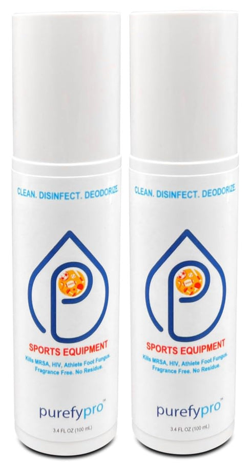 Purefypro Sports Equipment Disinfectant Spray - (3.4oz, 2pk) TSA Travel Size. Kills 99.9999% MRSA, HIV, Athlete Foot Fungus, Virus and Fungi. No R...