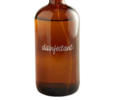 Reusable Amber Boston Round Glass Spray Bottle With Black Nozzle, 2.9 Inches (Dia) x 8.25 Inches (H) (Disinfectant)...