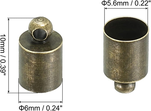 PATIKIL 25Pcs Cord End Caps, 5.6mm End Cap Barrel Beads Kumihimo End Caps Brass for Leather Cord, Tassels, Jewelry Making 10mm Length Bronze...