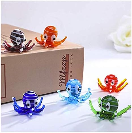H&D HYALINE & DORA Multicolor Octopus Art Glass Blown Mini Sea Animal Figurine,Set of 6...